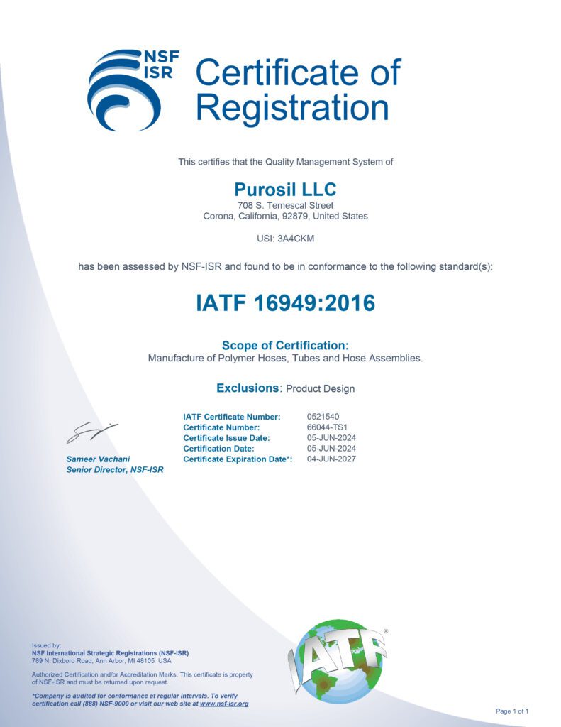 Quality Certificates - Purosil